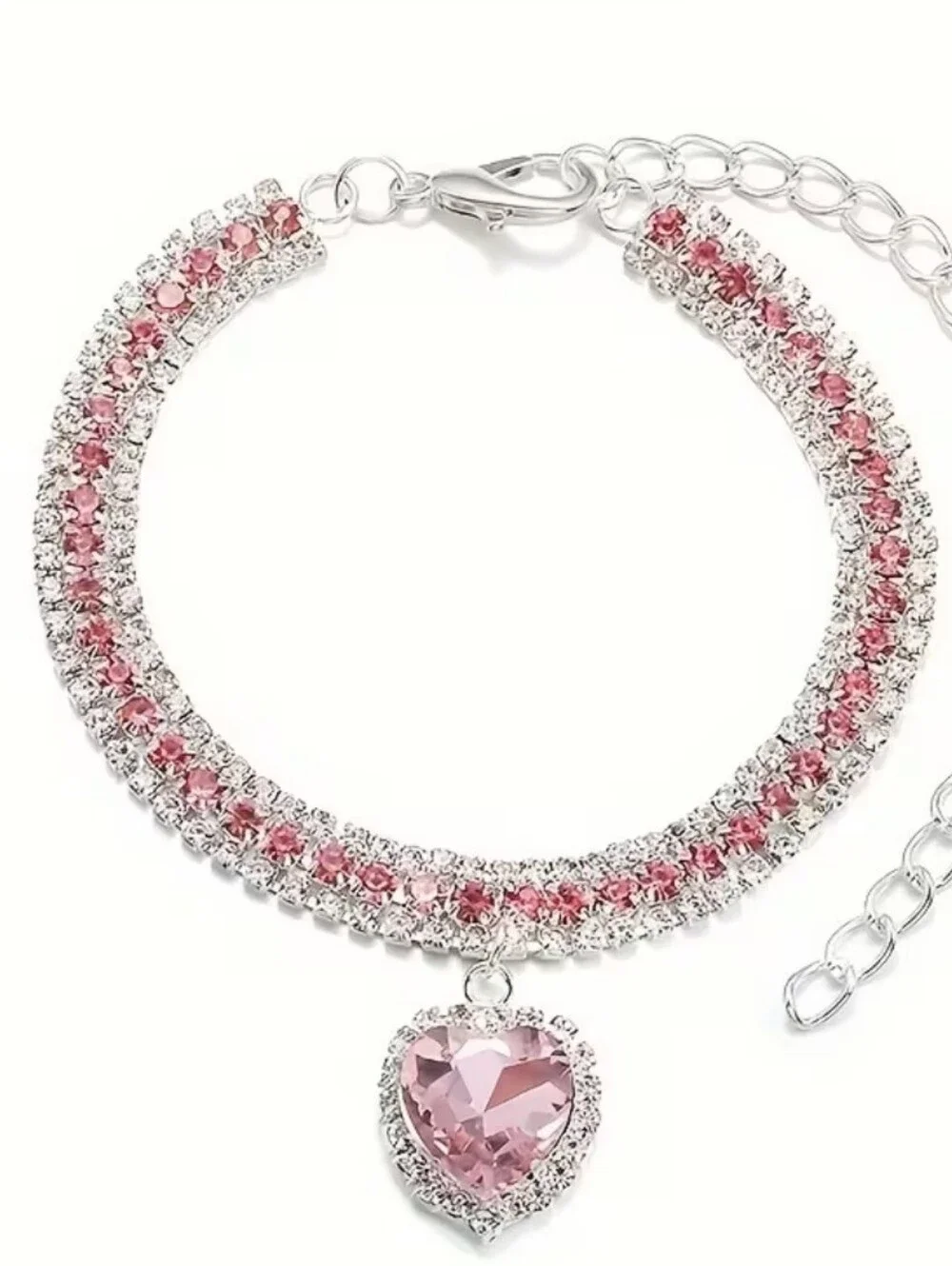 Pink Crystal Heart Pendant Collar For Dog Or Cat